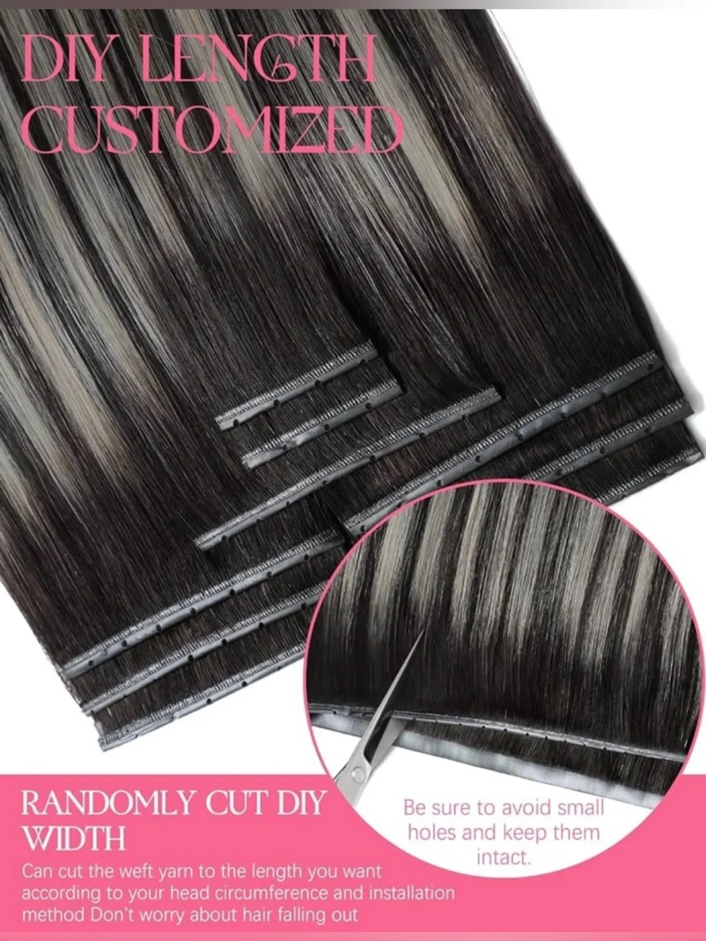 Natural Black Silver Highlight Human Hair 20” Butterfly Weft Hair Extensions